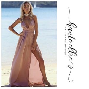 Slip Satin Faux Wrap Grecian Maxi Dress